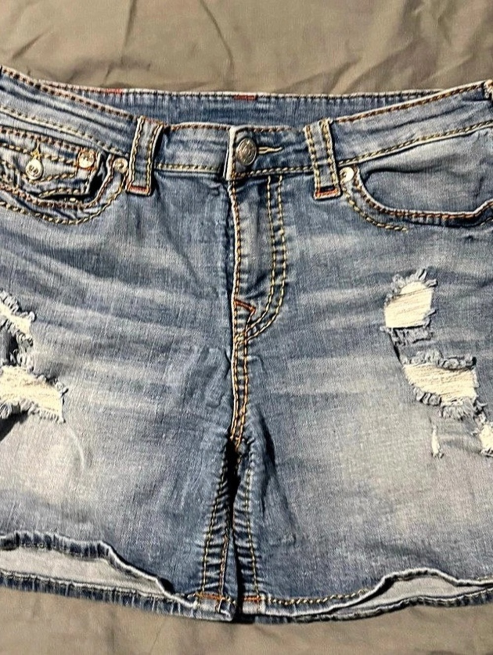 True Religion Distressed Jean Shorts in Blue Waist 31